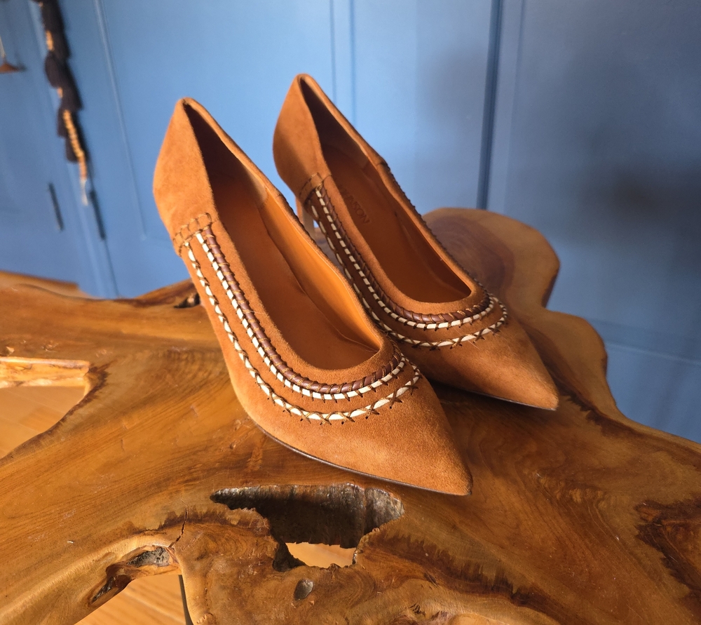 Ulla Johnson Blanca Whipstitch Suede High Heel Pumps - Sierra Brown 39.5